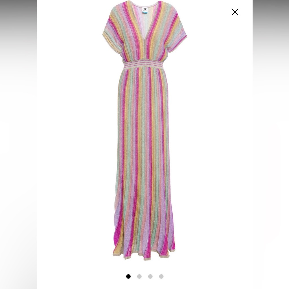 Metallic striped crochet-knit maxi dress